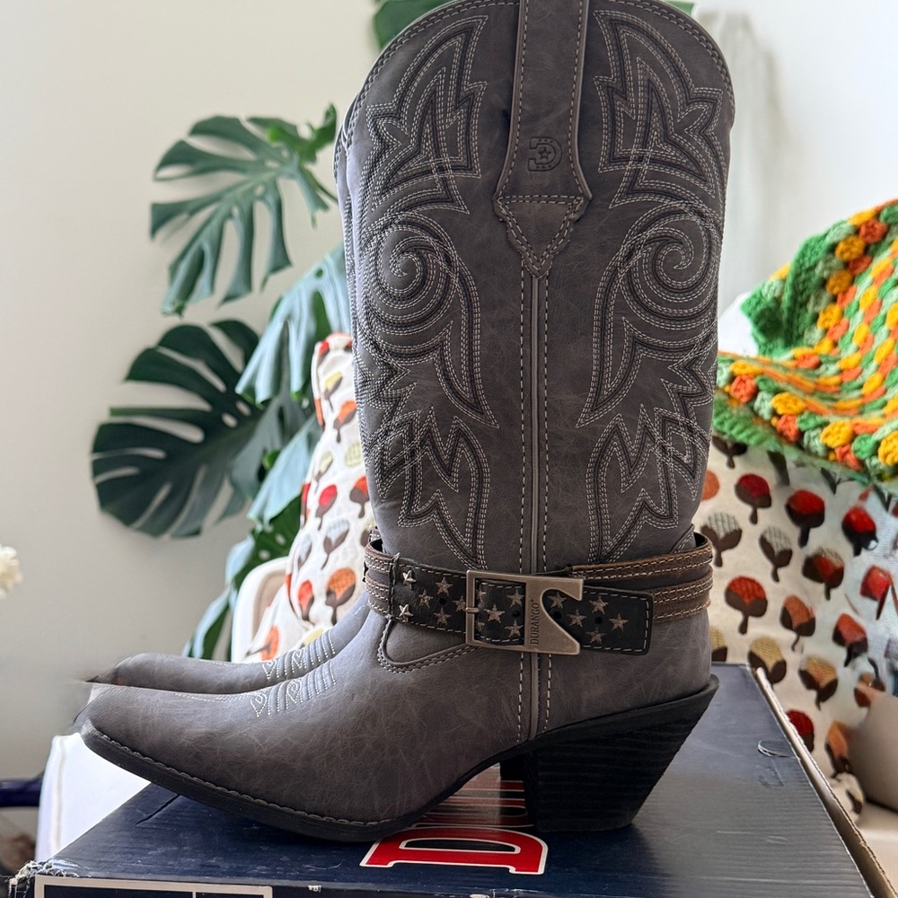 Durgango Western Boots Womens Size 6 1/2 Gray  Leather Cowgirl 12" Americana